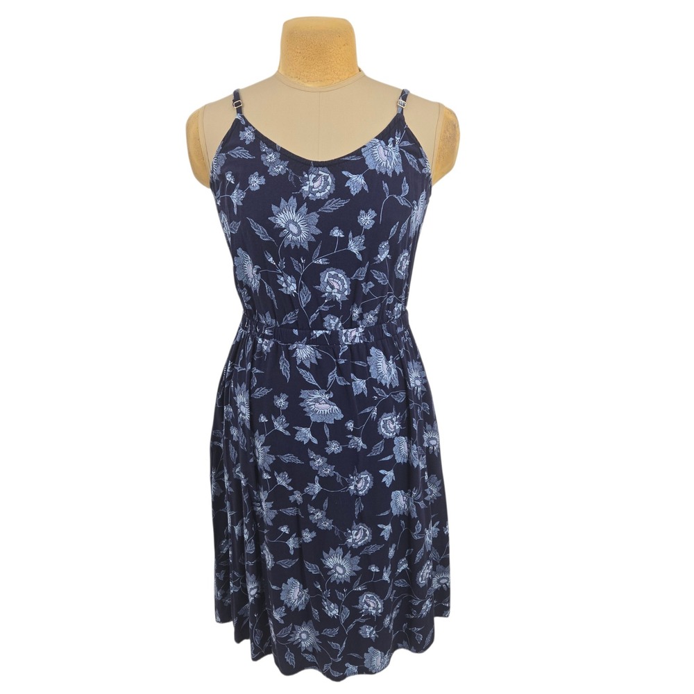 Carve Designs Floral Cami Dress Womens Size M Navy Blue Rayon Summer Vacation